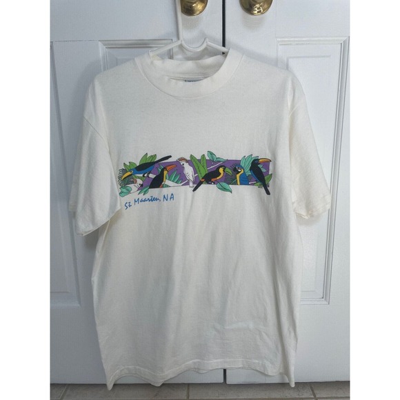 Vintage 90s St Maarten NA T Shirt Men's Size Single Stitch White Made in USA - Picture 1 of 4
